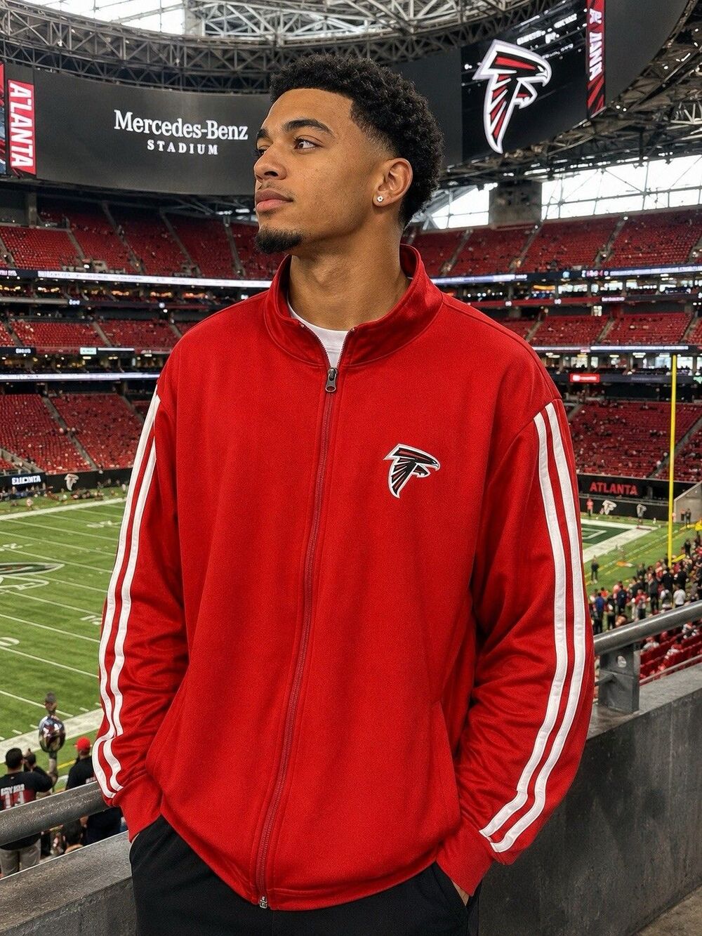 NFL Atlanta Falcons Red Full Zip Track Jacket Mens 3XL Team Apparel Striped